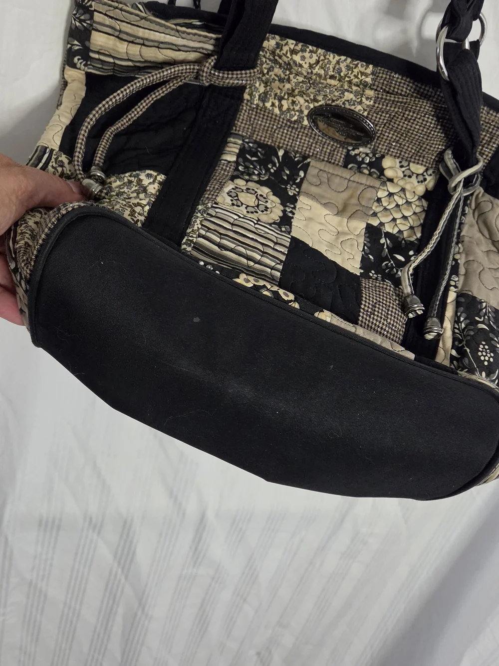 Donna Sharp Patchwork Quilted Shoulder Tote Bag - Black & Cream
